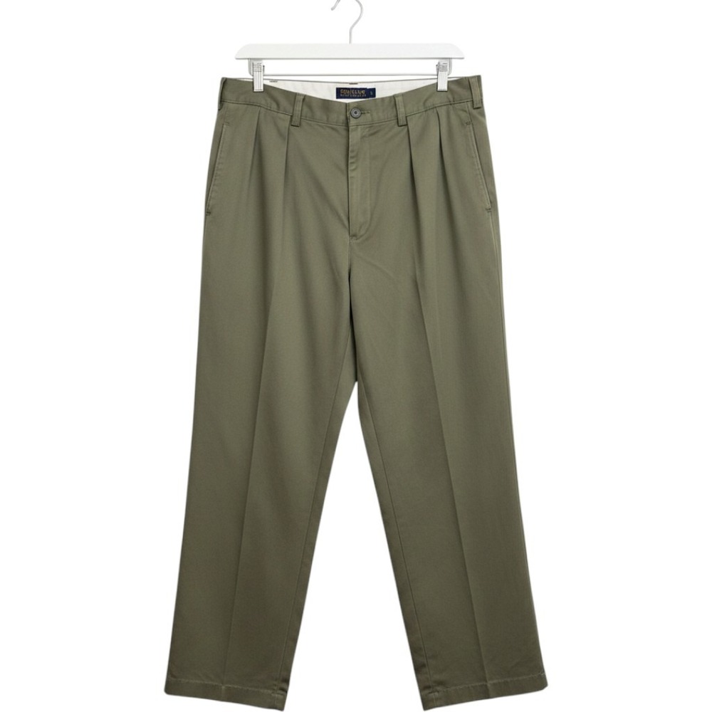 Polo Ralph Lauren Pleated Chinos 38/32 Olive Green Cotton Twill Preppy Academic